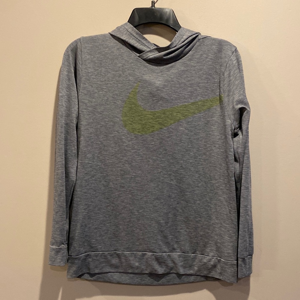 Nike boys large hoodie gray with yellow swoosh